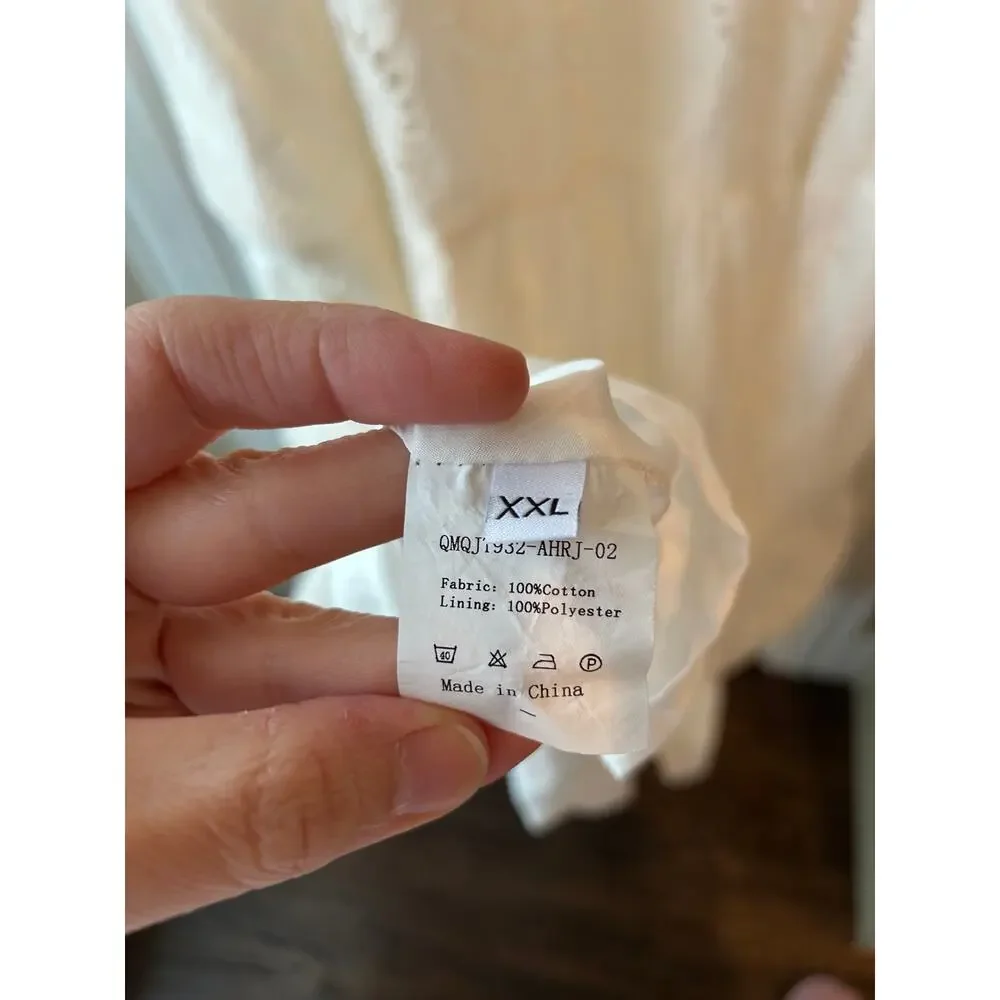 White Eyelet Cotton Dress Lined XXL - Picture 5 of 5